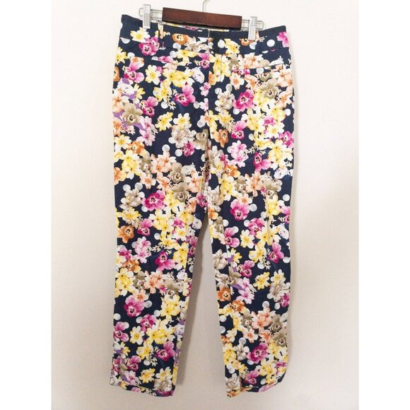 Anthropologie Cartonnier Floral Patterned Navy Pants Sz 4 S - Picture 1 of 8